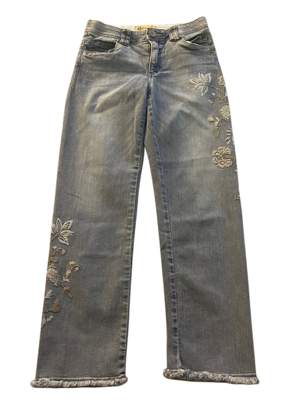 Democracy AB Technology Jeans size 4 Boho Style Floral Embroidery Fringe Hem
